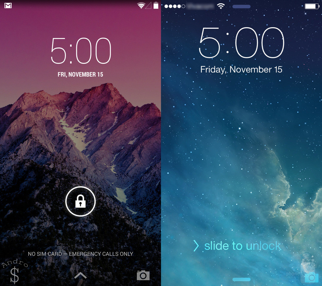 Lockscreen - iOS 7 vs Android 4.4 KitKat – The Smartphone Wars