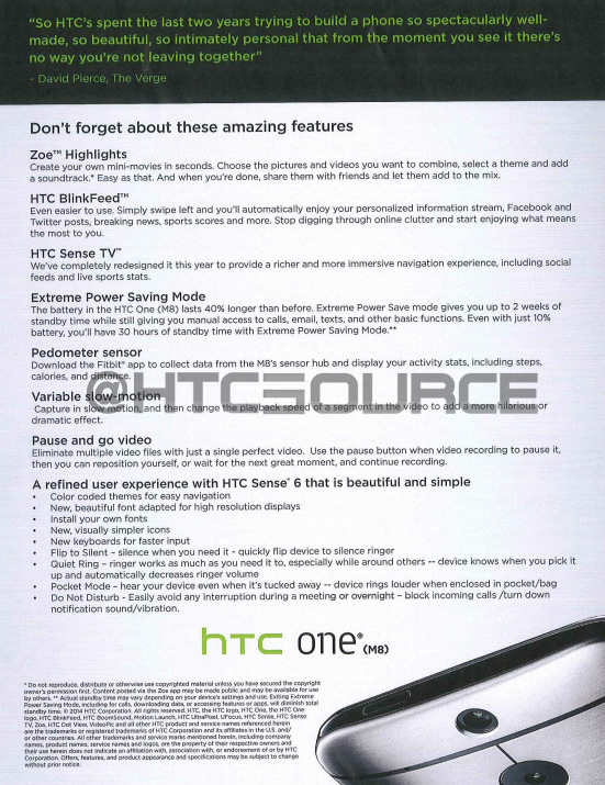 HTC One M8 Docs 1 - LEAKED : HTC sales materials which makes case for why the One M8 beats the Galaxy S5