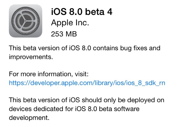 ios 8 beta 4 - iOS 8 Beta 4 Now Seeding to Developers [Download ipsw here]